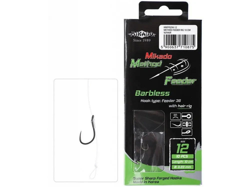 Nejlepší Cena Mikado Návazec - METHOD FEEDER 10 cm With hair - háček Feeder 36 bez protihrotu / Vlasec 10 ks
