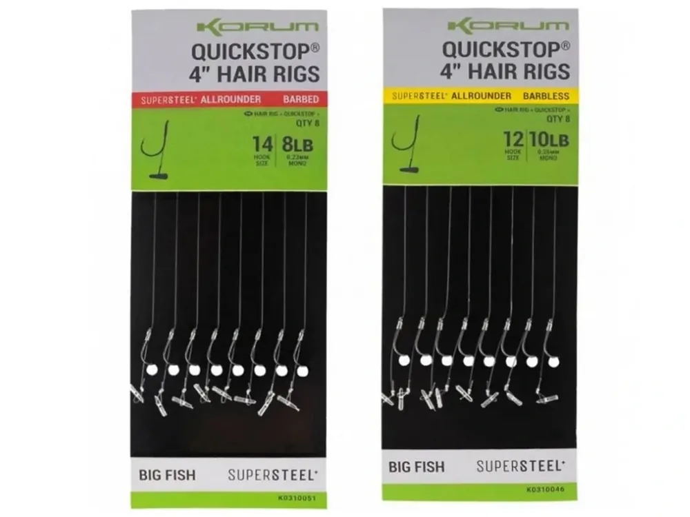 Korum Hotové Návazce 4‘‘ Big Fish Quickstop Hair Rigs Barbed 10cm Ověřený