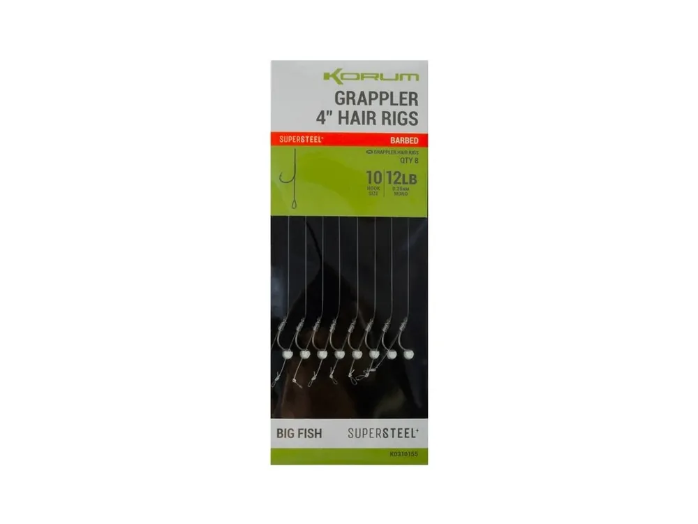 Korum Hotové návazce Grappler 4" Hair Rigs Barbed 8ks Zlevněný