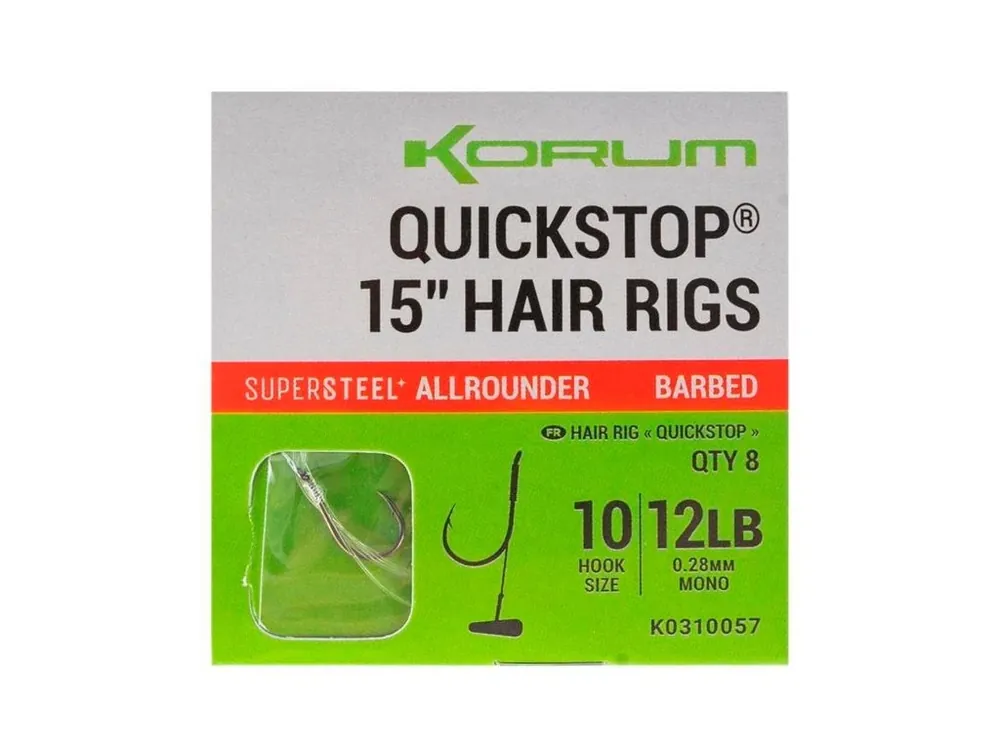 Víkendová Akce Korum Hotové návazce Quickstop 15" Hair Rigs Barbed 8ks 38cm