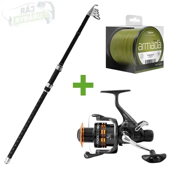 Objednat Nyní DELPHIN - Kaprový set teleskopický prut Capri Tele 3,6m 120g + Naviják Modeco Carp 60 + 300m vlasec