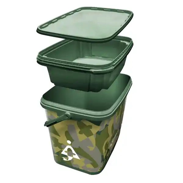 BAIT-TECH - Kbelík Square Camo Bucket with Insert Tray 8l Akční Nabídka