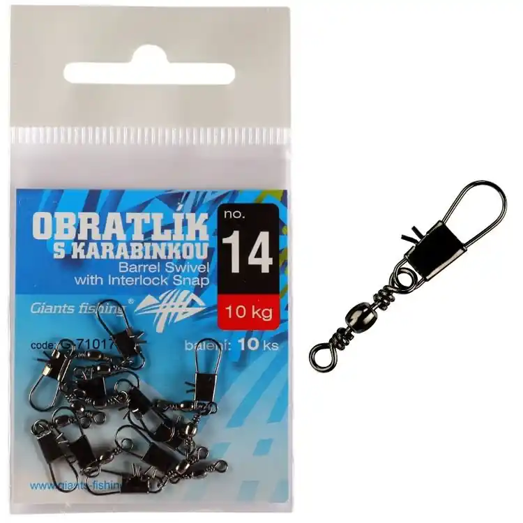 Giants fishing Obratlík s karabinkou Barrel Swivel with Interlock Snap no.14/10kg/10ks Cenová Bomba