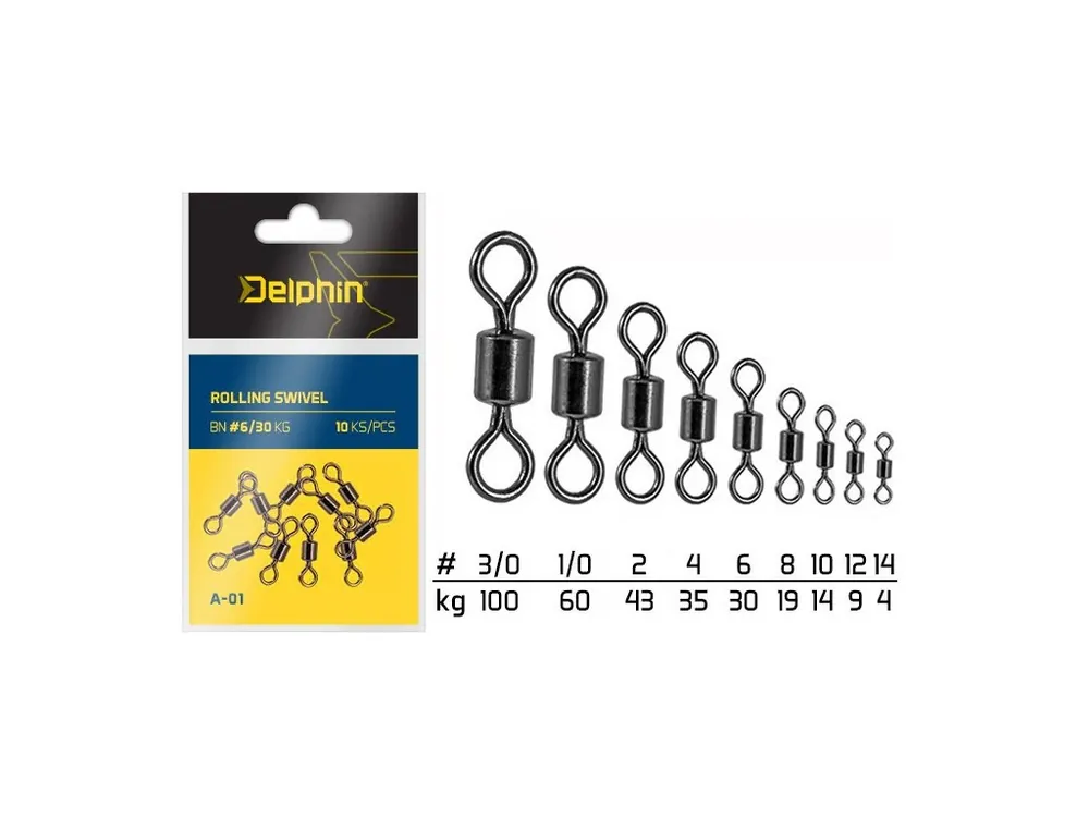 Pevnostní obratlíky Delphin Rolling Swivel A-01/10 ks Nová Kolekce