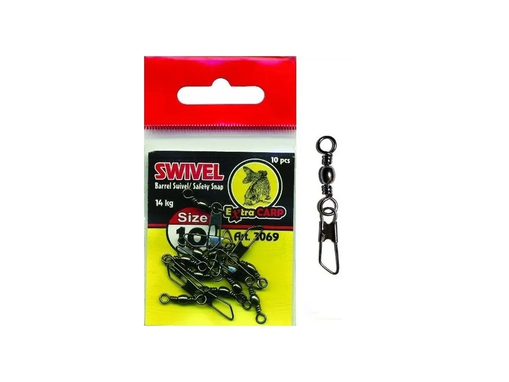 Extra Carp Barrel Swivel Safety Snap obratlíky s karabinkou - 10 ks Ověřený