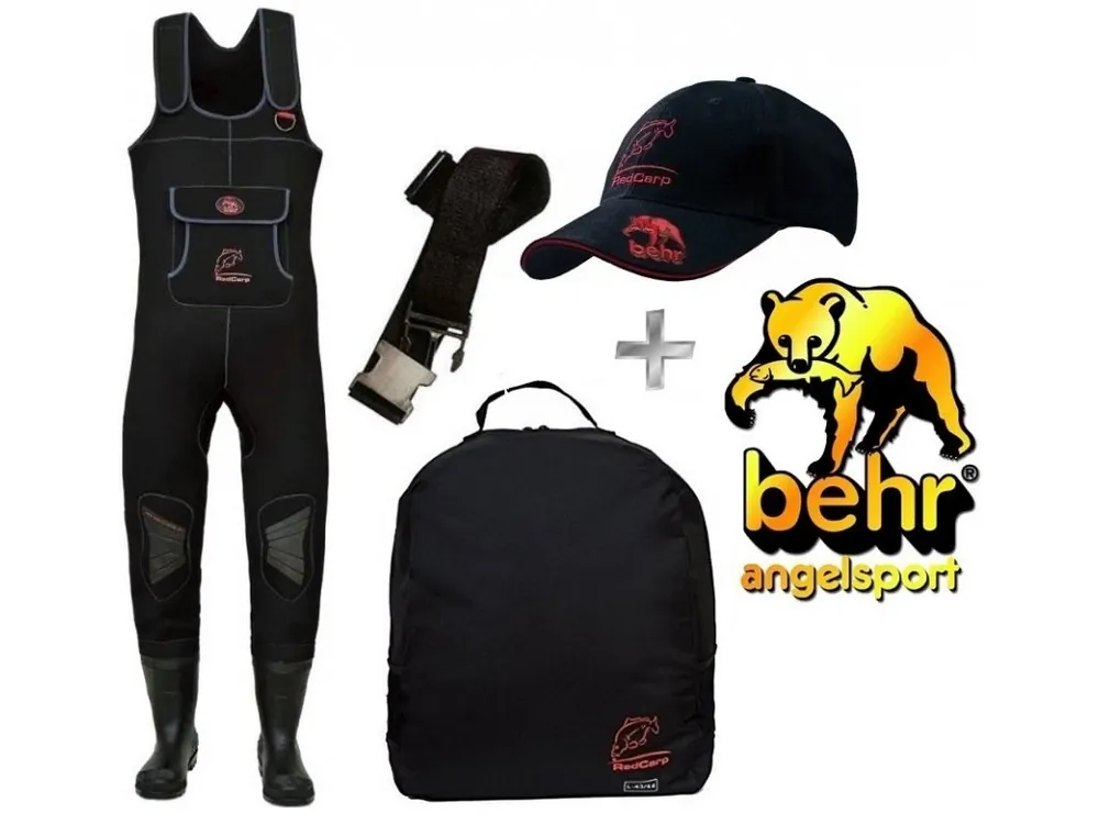 Behr brodící kalhoty Red Carp Neopren Titanium Wader 5 mm + opasek a kšiltovka Hit Sezóny