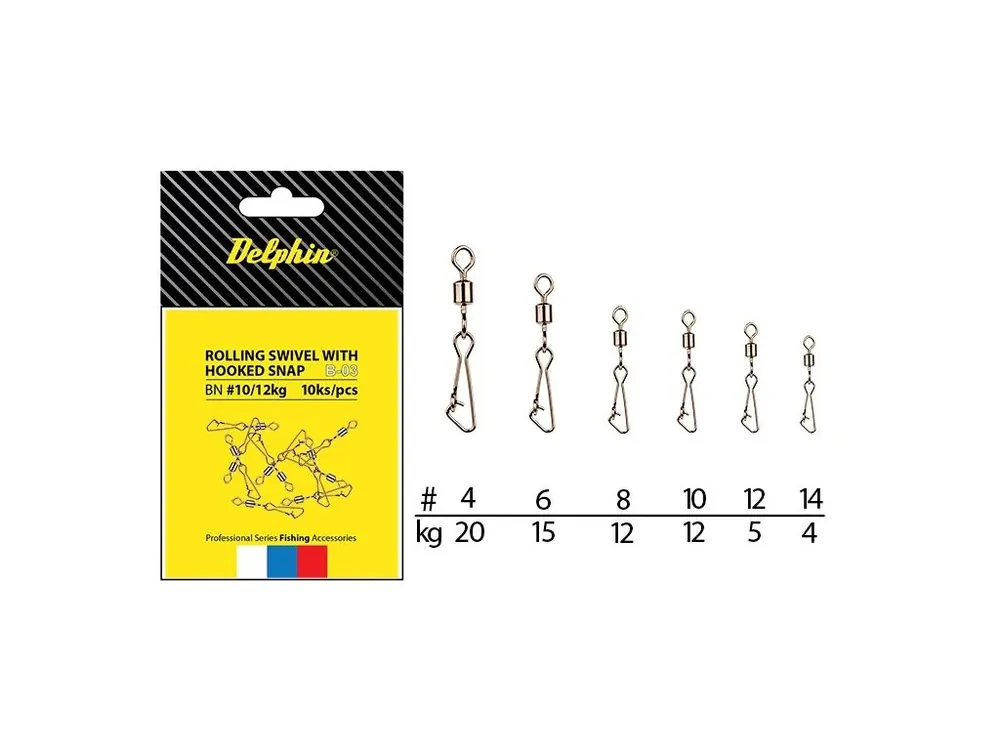 Jen Po Omezenou Doba Obratlíky s karabinkou Delphin Rolling Swivel with Hooked Snap B-03 - 10 ks