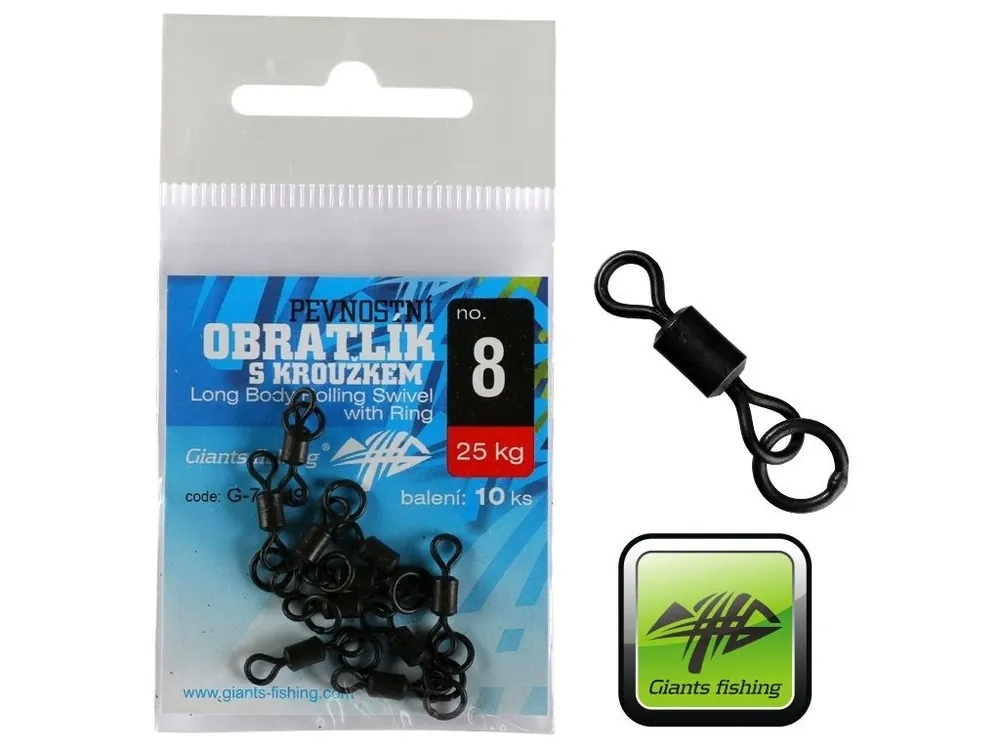 Nejprodávanější Pevnostní obratlíky s kroužkem Giants Fishing Long Body Rolling Swivel with Ring - 10 ks