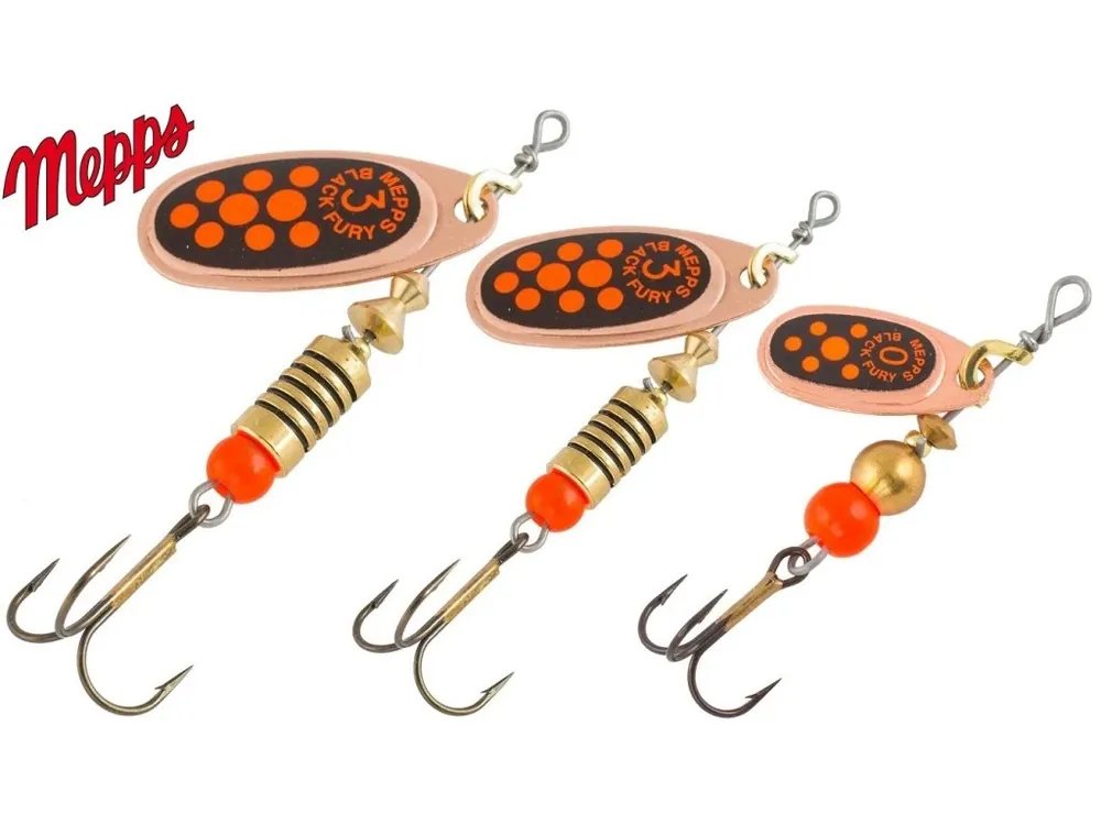 Akční Nabídka MEPPS rotační třpytka Black Fury Cooper Orange