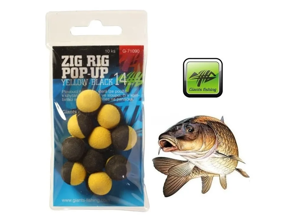 Oblíbený Giants Fishing pěnové plovoucí boilie Zig Rig Pop-Up Yellow/Black - 10 ks