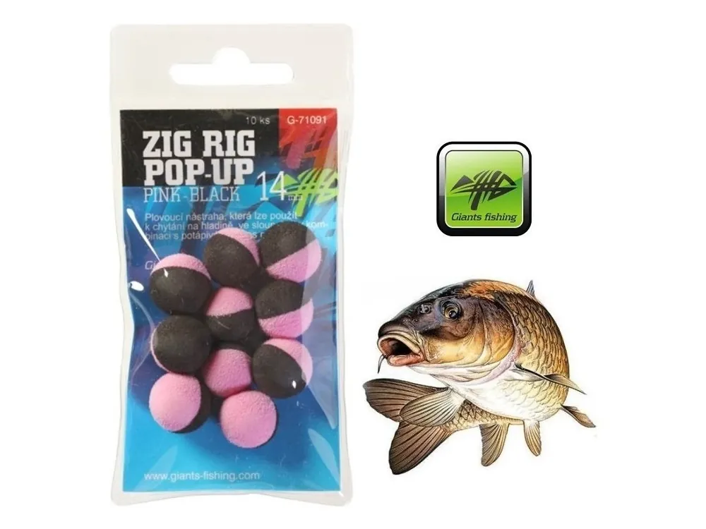 Časově Omezené Giants Fishing pěnové plovoucí boilie Zig Rig Pop-Up Pink/Black - 10 ks