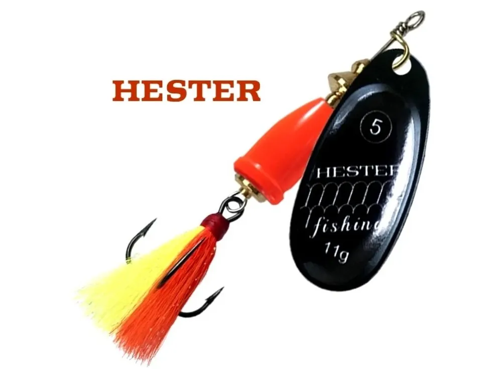 Top Prodej Hester Fishing rotační třpytka Bell Fly Black Scales W Yellow/Orange