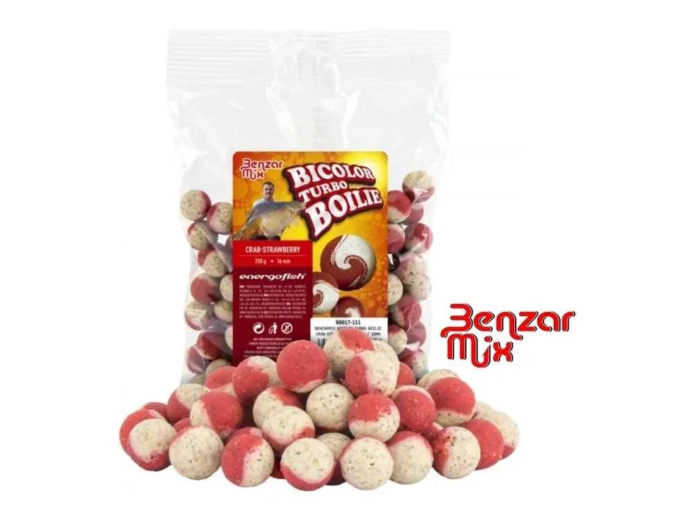 Nakupujte Hned Benzar Mix Bicolor Turbo boilies Crab-Strawberry 250 g
