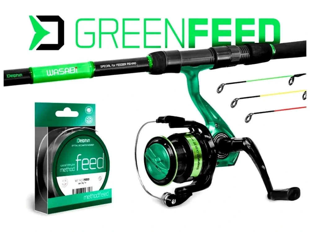 Značkový Feederový set Delphin GreenFEED 300 cm/100 g + 3T + 0,22 mm