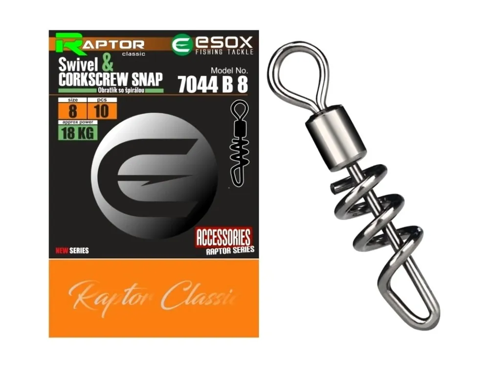 Super Cena Esox Raptor obratlíky Swivel Corkscrew Snap 10 ks