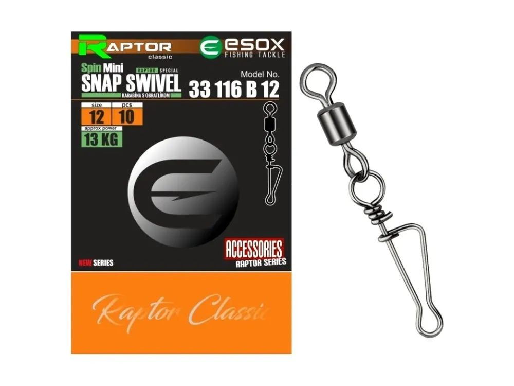 Nejprodávanější Esox Raptor obratlíky s karabinkou Spin Snap Swivel 10 ks