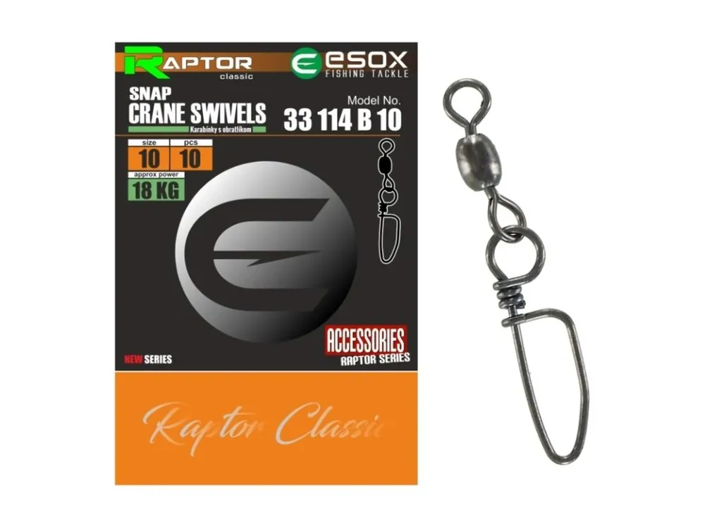 Nízká Cena Esox Raptor obratlíky s karabinkou Snap Crane Swivel 10 ks