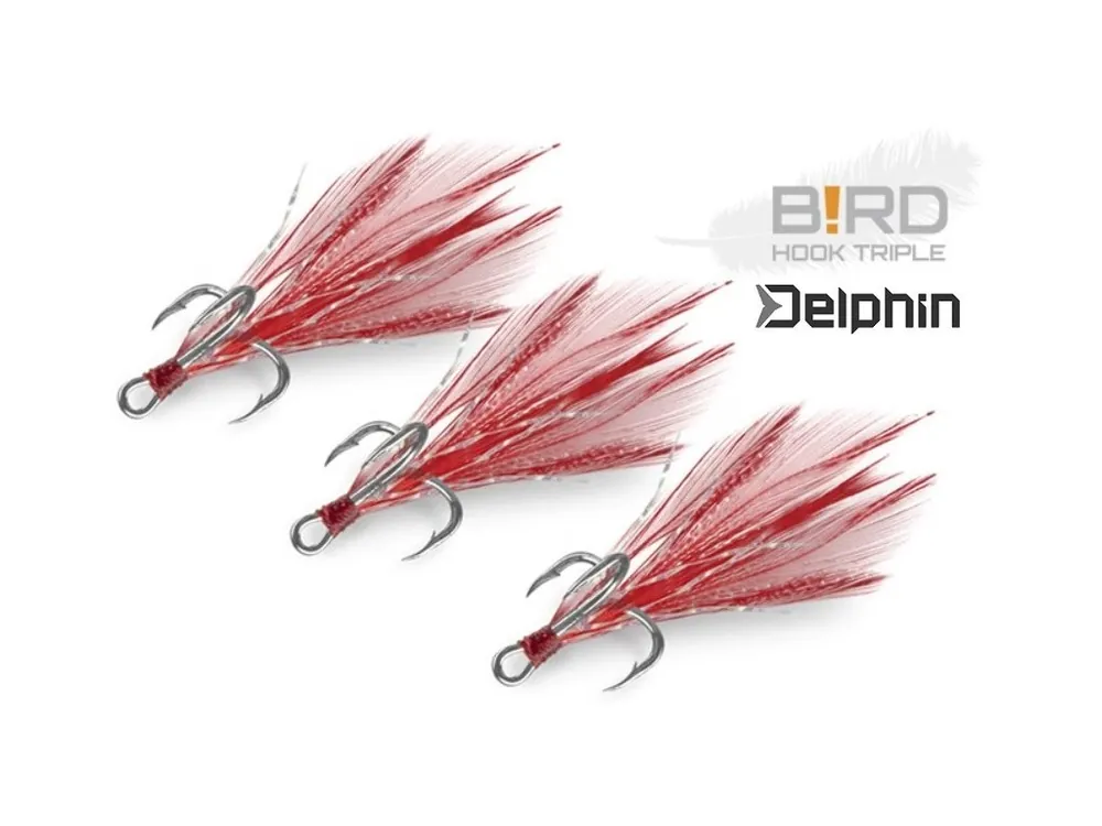 Aktuální Delphin B!RD Hook TRIPLE 3ks - trojháčky/červená pírka