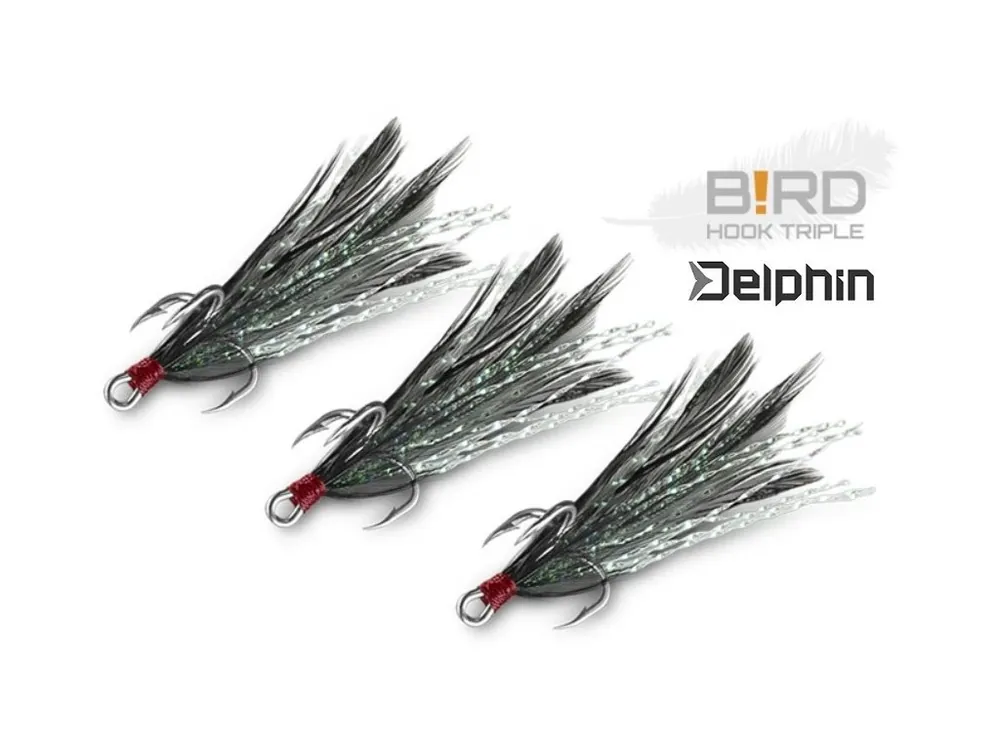 Rychlé Dodání Delphin B!RD Hook TRIPLE 3ks - trojháčky/černá pírka